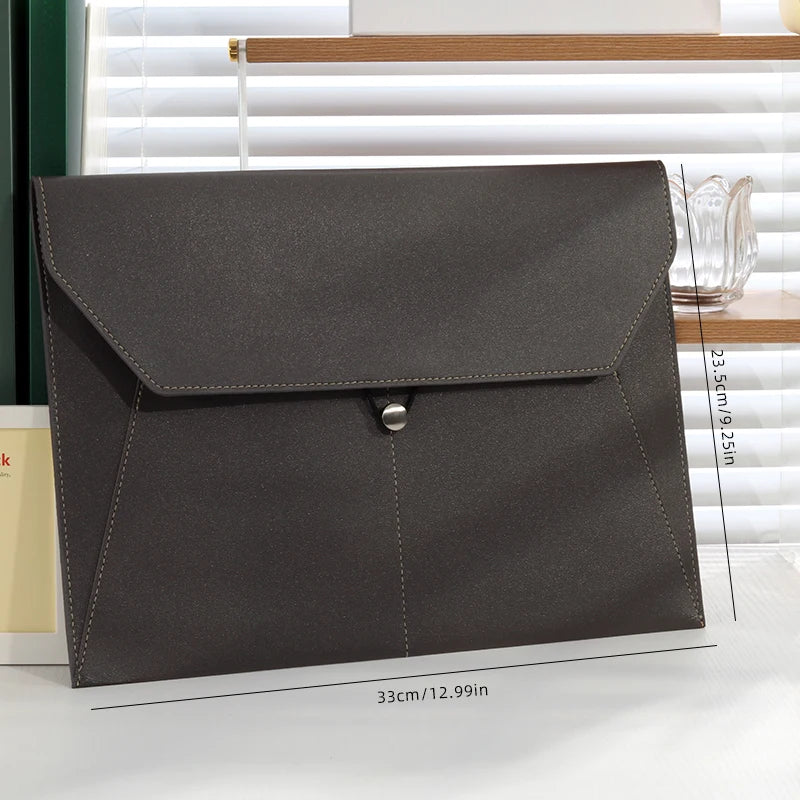 A4 Business Leather File Bag Multi-function Clamping Waterproof Folder with Thickened Data Rope Buckle for Office Use