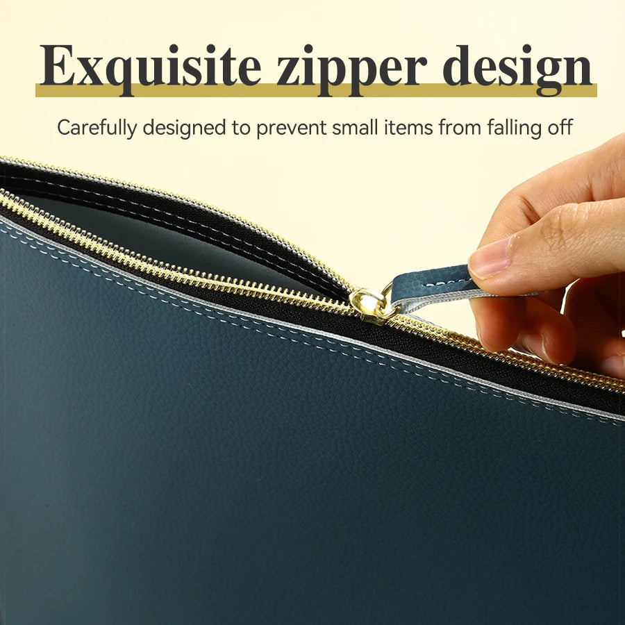 Leather Business A4 File Folder Zipper Document Bag Contract File Organizer Briefcase Portfolio,Bag For Contract/Invoice Storage