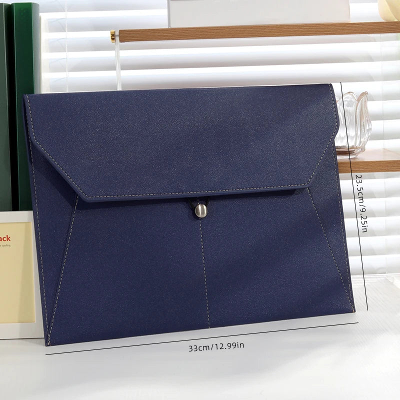 A4 Business Leather File Bag Multi-function Clamping Waterproof Folder with Thickened Data Rope Buckle for Office Use
