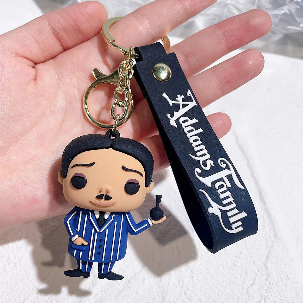 Horror Wednesday Addams Silicone Keychain Toy Thing Hand Home Decor Keychain Doll Schoolbag Pendant Halloween Toy Costume Props