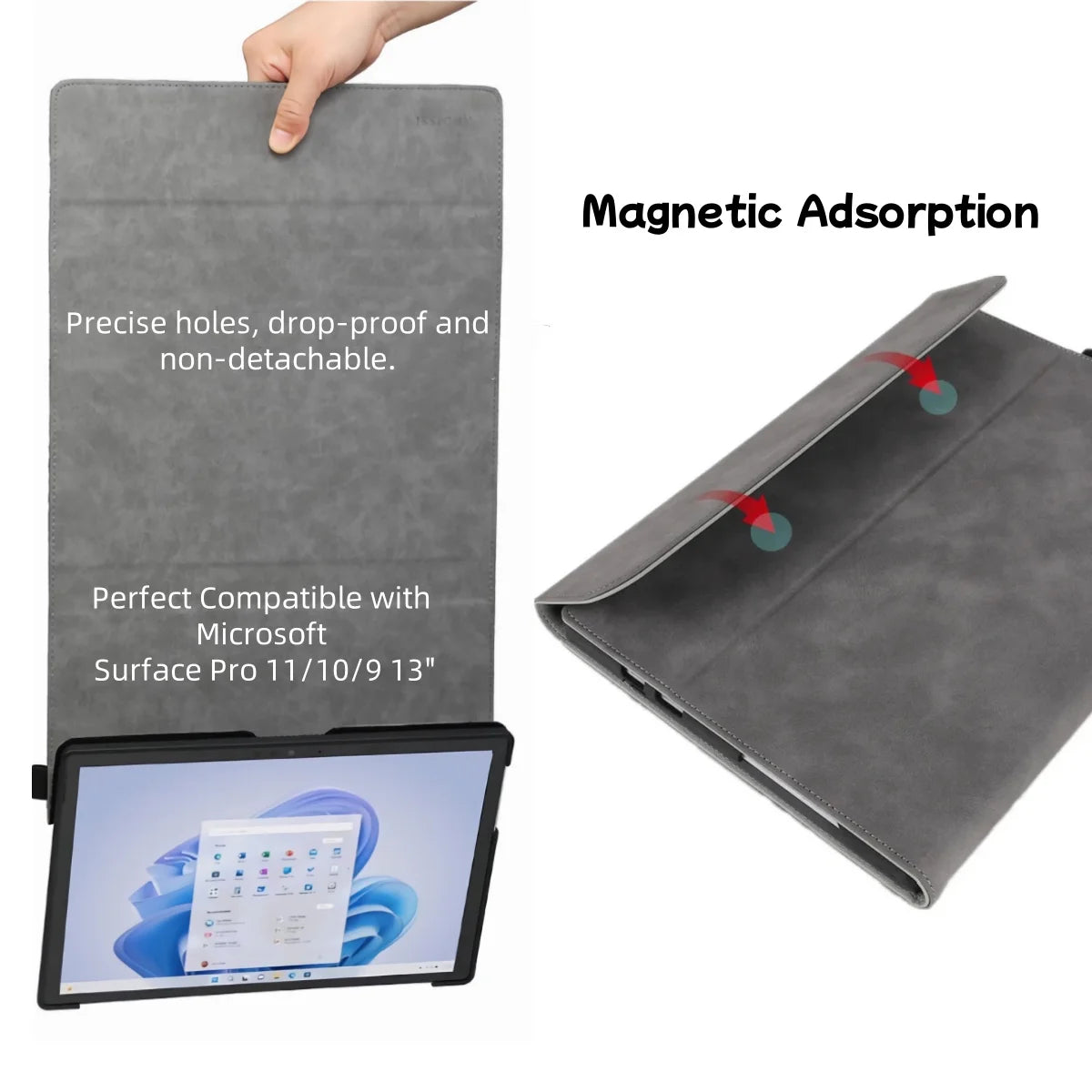 Business Cover for Microsoft Surface Pro 11/10/9 Portfolio Case 13inch Multiple Angle Stand Tpu Shell Compatible with Keyboard