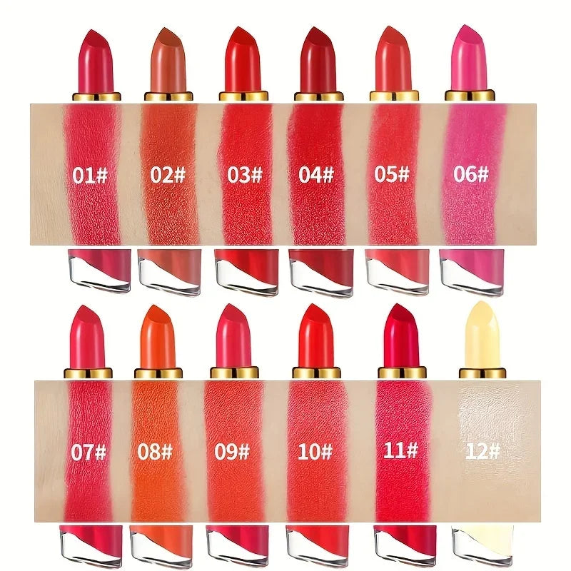 12 Colors Creamy Moisturizing Lipstick, Long Lasting Lipstick Leaning Tower Women and Schoolgirl Makeup Beginners Lip Makeup