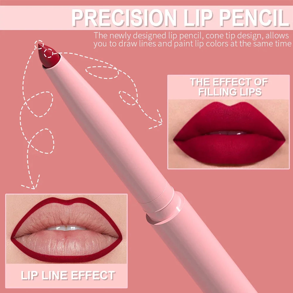 6pcs Lip Liner Pen Set Long-Lasting, Waterproof Sweatproof, Easy Coloring Non-fading Color Rendering Lip Gloss Set Beauty Makeup