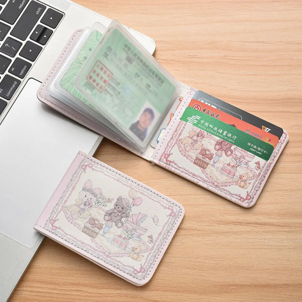 Vintage Bear and Rabbit Short Wallet Multi Slot Portable Money Bag PU Coin Purse Girl