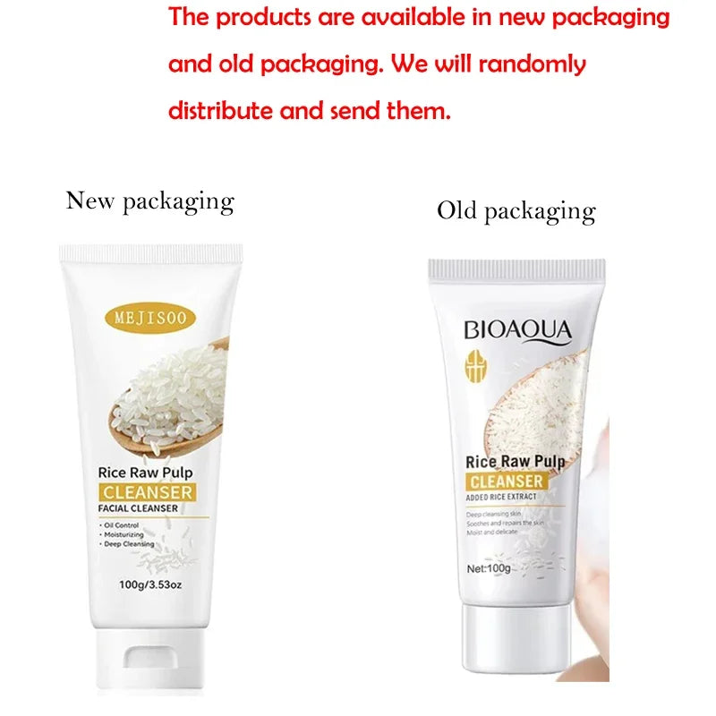 Rice Raw Pulp Facial Cleanser Face Wash Foam skincare Moisturizing Skin Brightening Rejuvenation Face Cleanser Skin Care