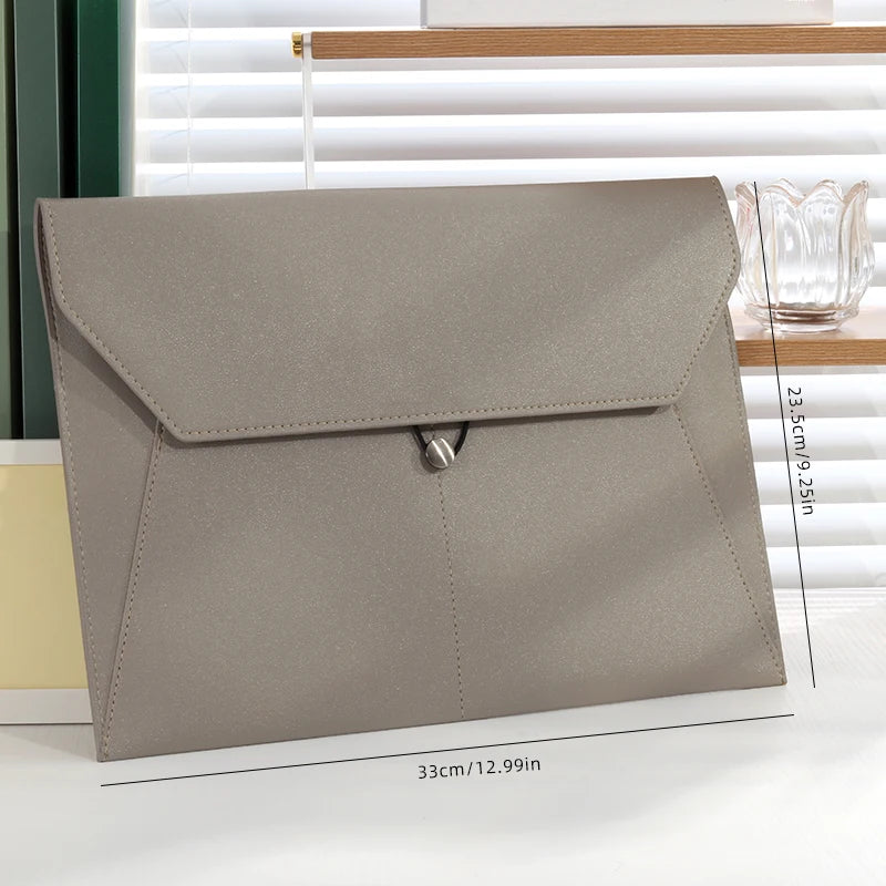 A4 Business Leather File Bag Multi-function Clamping Waterproof Folder with Thickened Data Rope Buckle for Office Use