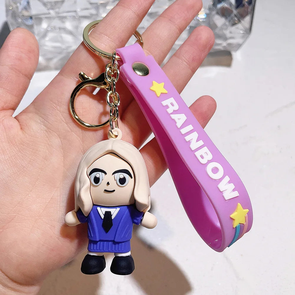 Horror Wednesday Addams Silicone Keychain Toy Thing Hand Home Decor Keychain Doll Schoolbag Pendant Halloween Toy Costume Props