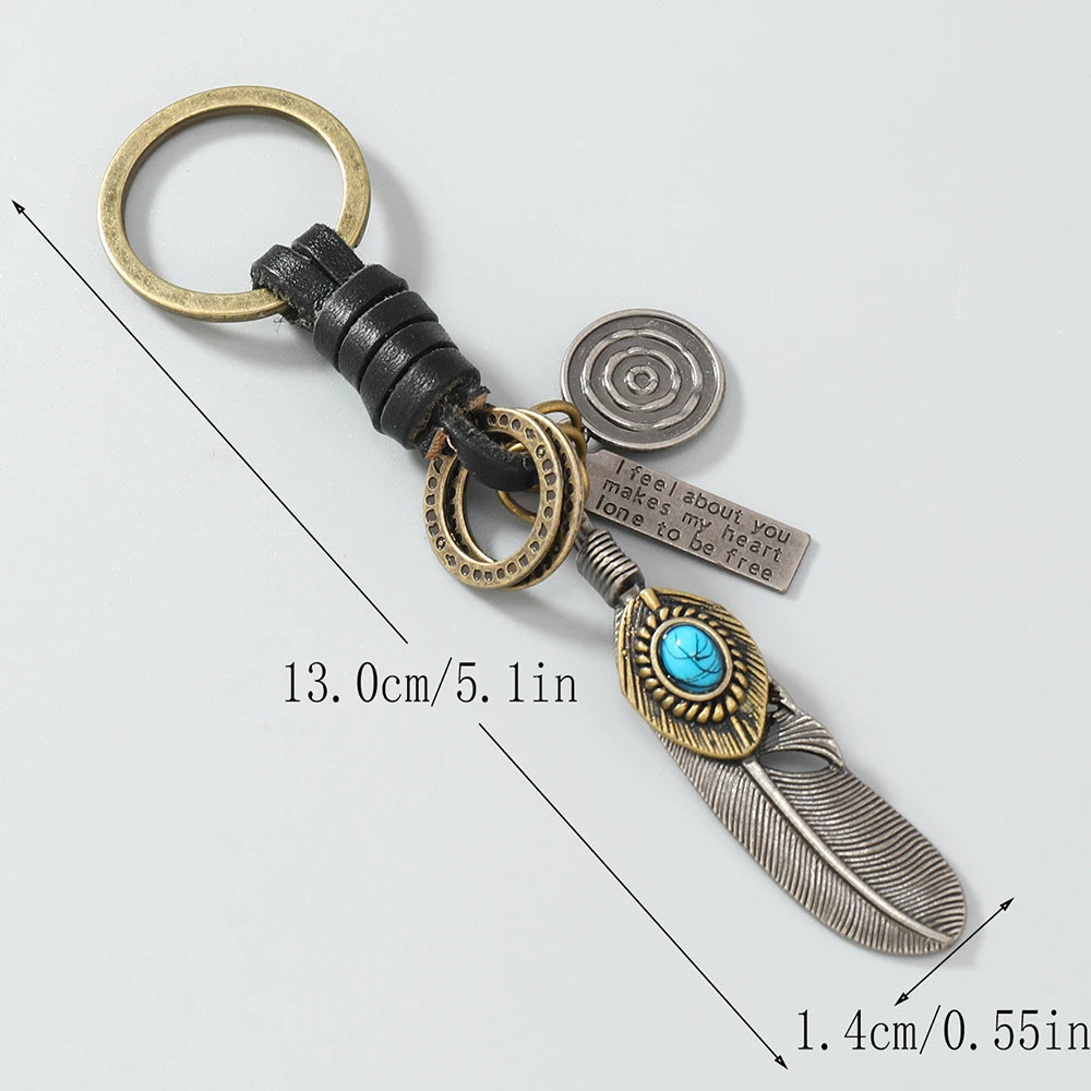 Fashion feather pendant key rings men women key chains