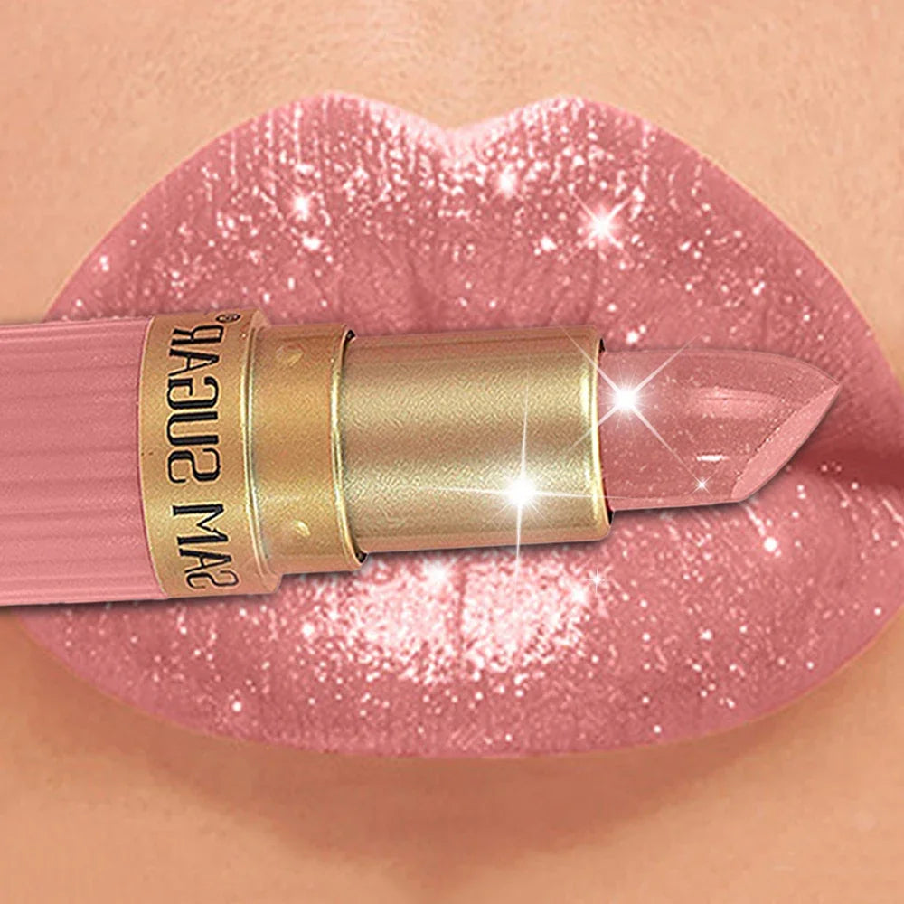 Pearlescent Pink Glitter Velvet Lipstick Metallic Waterproof Long Lasting Matte Shimmer Diamond Lipstick Women Makeup Cosmetic