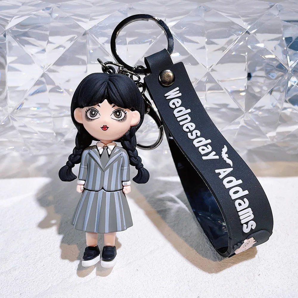 Horror Wednesday Addams Silicone Keychain Toy Thing Hand Home Decor Keychain Doll Schoolbag Pendant Halloween Toy Costume Props