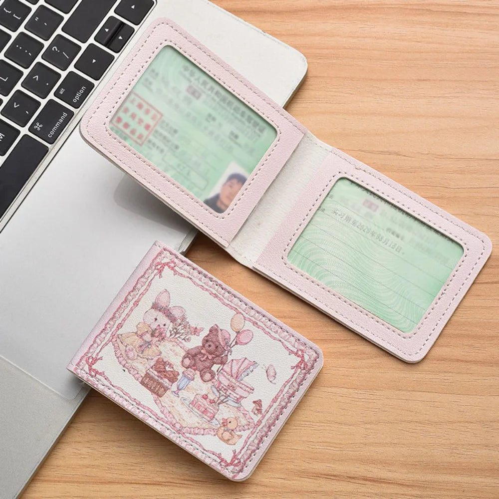 Vintage Bear and Rabbit Short Wallet Multi Slot Portable Money Bag PU Coin Purse Girl