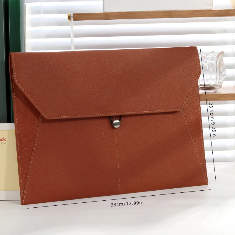 A4 Business Leather File Bag Multi-function Clamping Waterproof Folder with Thickened Data Rope Buckle for Office Use