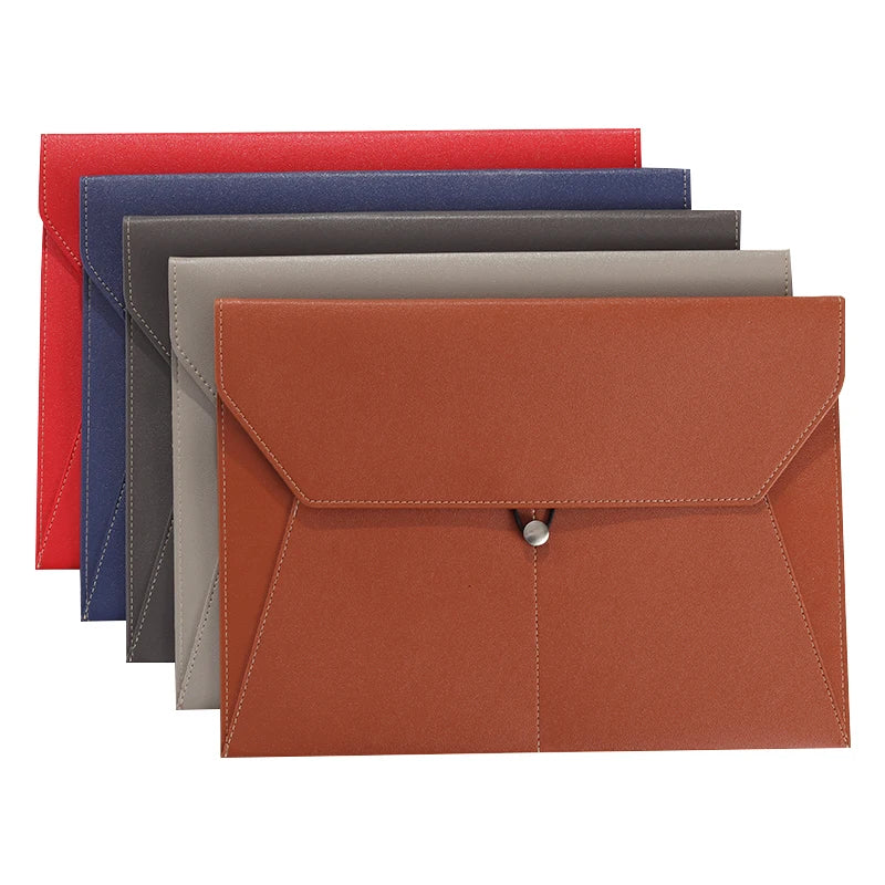 A4 Business Leather File Bag Multi-function Clamping Waterproof Folder with Thickened Data Rope Buckle for Office Use