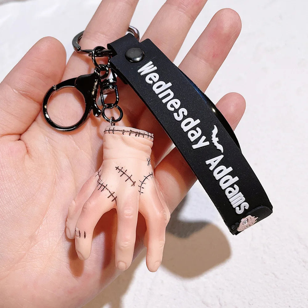 Horror Wednesday Addams Silicone Keychain Toy Thing Hand Home Decor Keychain Doll Schoolbag Pendant Halloween Toy Costume Props