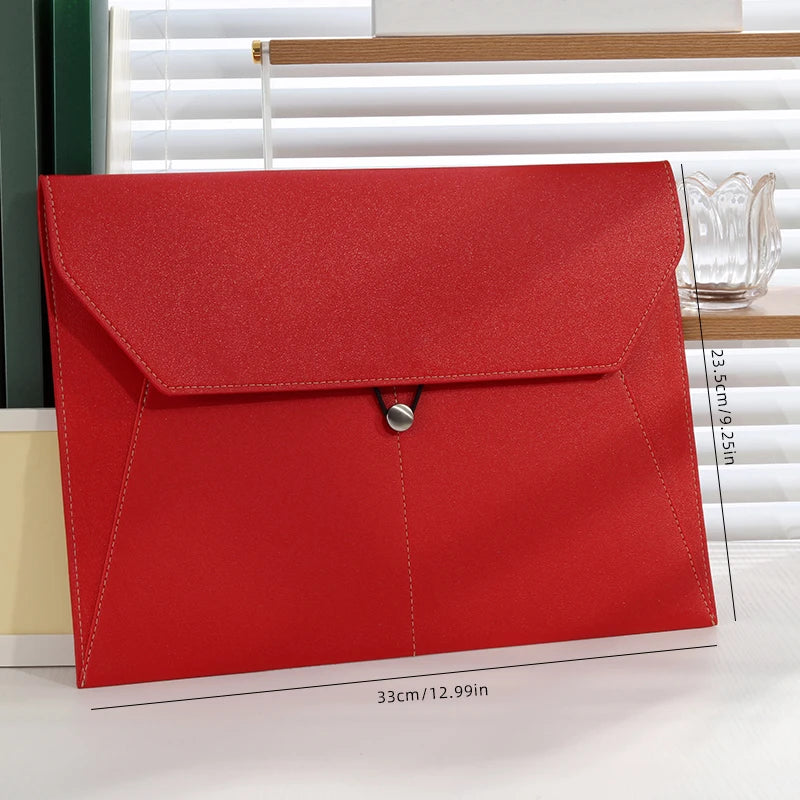 A4 Business Leather File Bag Multi-function Clamping Waterproof Folder with Thickened Data Rope Buckle for Office Use
