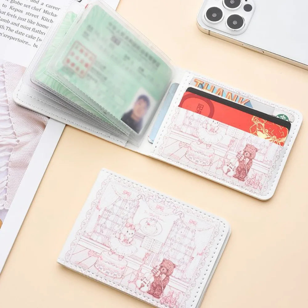 Vintage Bear and Rabbit Short Wallet Multi Slot Portable Money Bag PU Coin Purse Girl