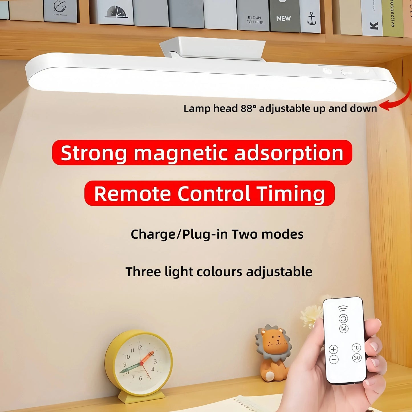 LED Table Lamp Magnetic Hanging USB Rechargeable Desk Lamp 3 Color Reading Light Dimmable Cabinet Closet Wardrobe Night Light