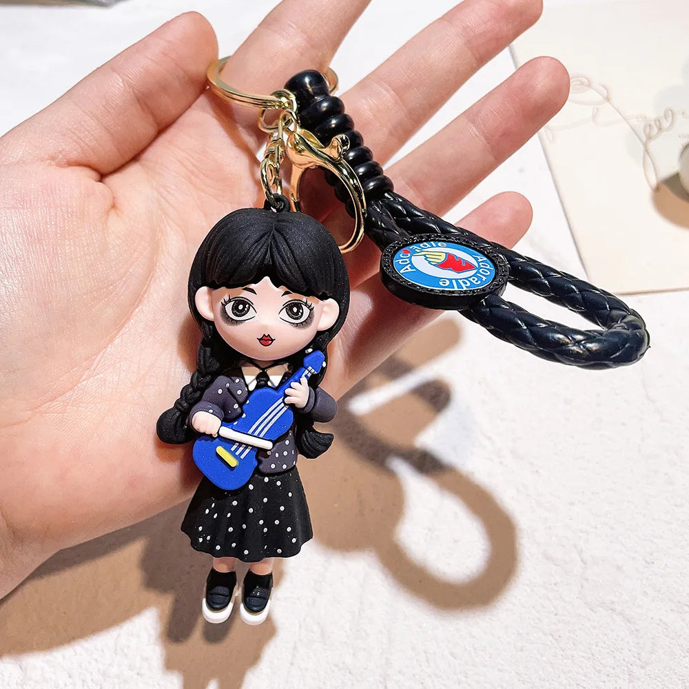 Horror Wednesday Addams Silicone Keychain Toy Thing Hand Home Decor Keychain Doll Schoolbag Pendant Halloween Toy Costume Props