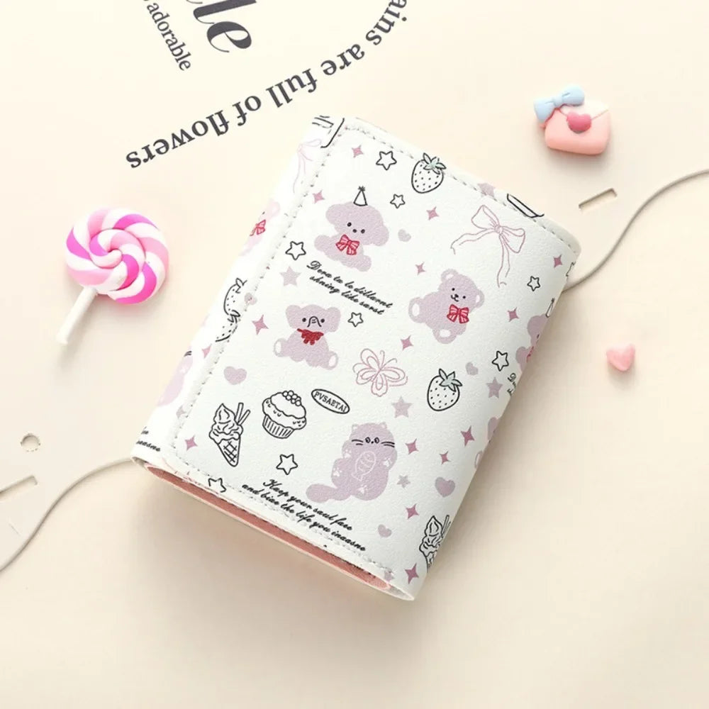 Vintage Bear and Rabbit Short Wallet Multi Slot Portable Money Bag PU Coin Purse Girl