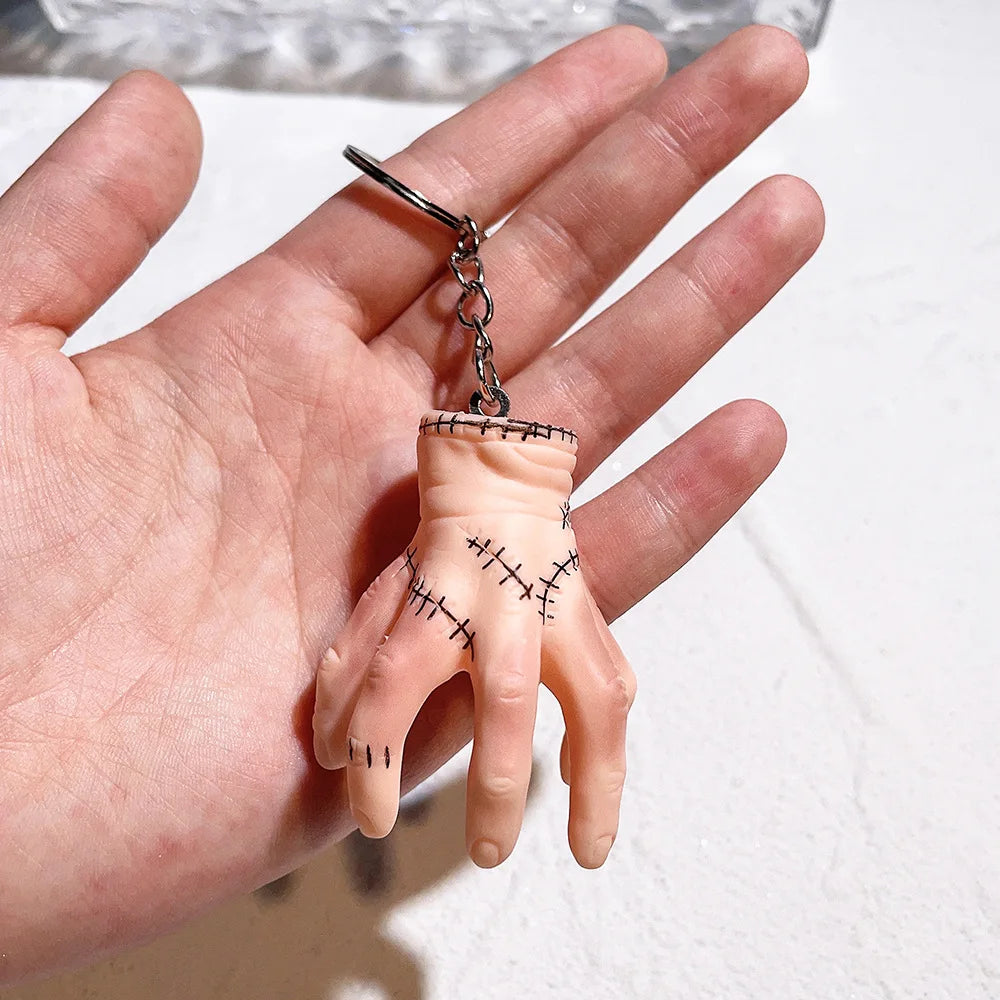 Horror Wednesday Addams Silicone Keychain Toy Thing Hand Home Decor Keychain Doll Schoolbag Pendant Halloween Toy Costume Props