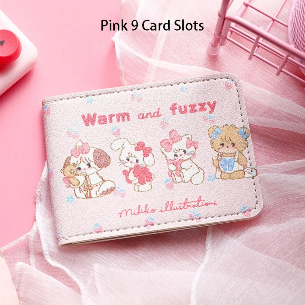 Vintage Bear and Rabbit Short Wallet Multi Slot Portable Money Bag PU Coin Purse Girl