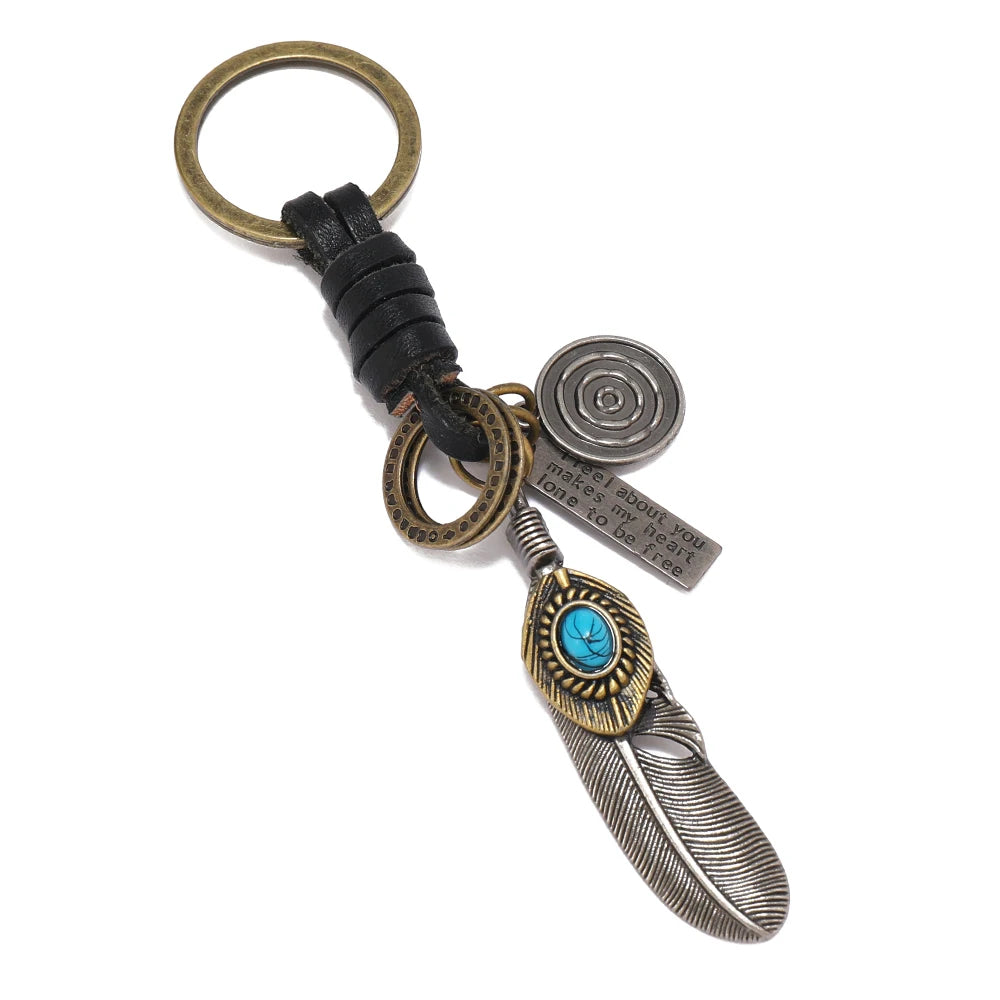 Fashion feather pendant key rings men women key chains