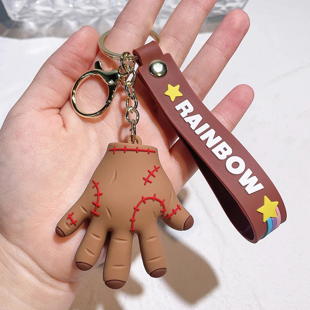 Horror Wednesday Addams Silicone Keychain Toy Thing Hand Home Decor Keychain Doll Schoolbag Pendant Halloween Toy Costume Props